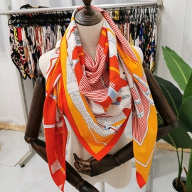 Print silk smooth look charmeuse square scarf