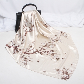 Print silk smooth look charmeuse square scarf