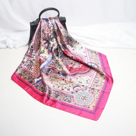 Print silk smooth look charmeuse square scarf