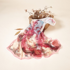 Long print silk smooth look charmeuse shawl scarf