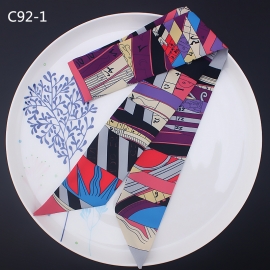 Long print silk smooth look tape belt sashes