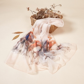 Long print silk smooth look charmeuse shawl scarf