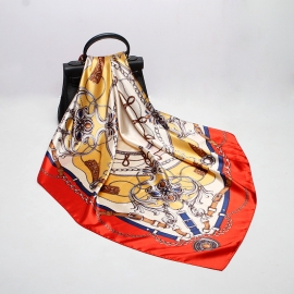 Print silk smooth look charmeuse square scarf