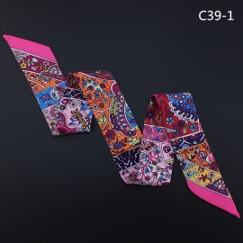 Long print silk smooth look tape belt sashes