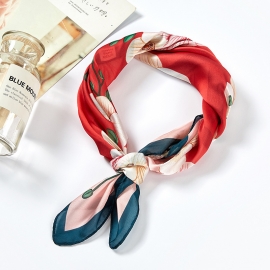 Print silk smooth look charmeuse square scarf