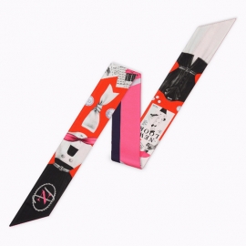 Long print silk smooth look charmeuse print head tape belt sashes