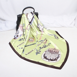 Print silk smooth look charmeuse square scarf
