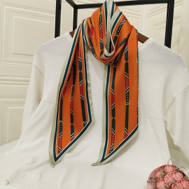 Long silk smooth look charmeuse print scarf