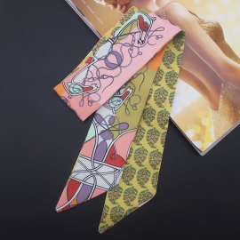 Long print silk smooth look tape belt sashes