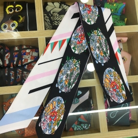 Long print silk smooth look charmeuse print head tape belt sashes