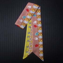 Long print silk smooth look tape belt sashes