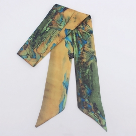 Long print silk smooth look tape belt sashes