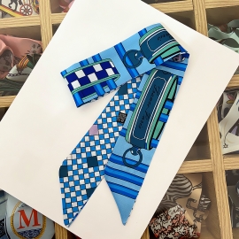 Long print silk smooth look tape belt sashes