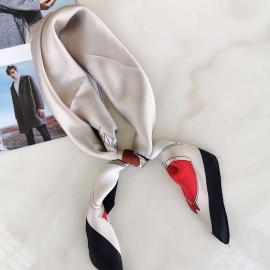 Print silk smooth look charmeuse square scarf