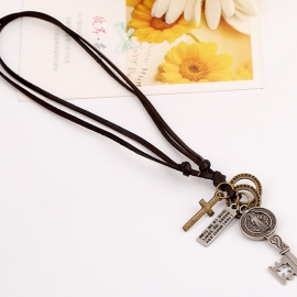 Alloy key long leather necklace