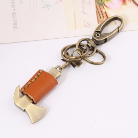 Vintage punk bronze hammer leather keychain ladies backpack pendant