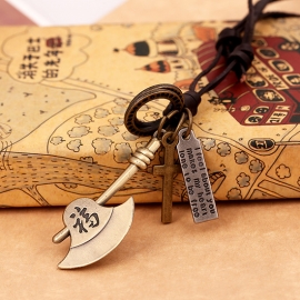 Vintage cowhide necklace axe palm long necklace