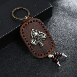 Hand stitched double-sided skull leather key chain bag pendant