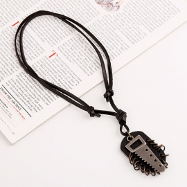 Punk retro mens leather necklace alloy saw cowhide necklace