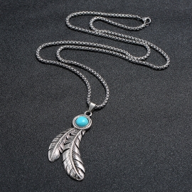 Feather turquoise mens necklace simple wild clothing accessories