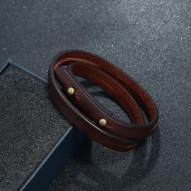 Retro simple two circle cowhide bracelet mens jewelry fashion wild punk rock leather bracelet