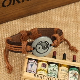 Bagua cowhide bracelet retro woven yin yang tai chi leather bracelet