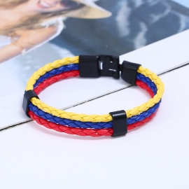 Commemorative fan bracelet woven pu leather flag bracelet