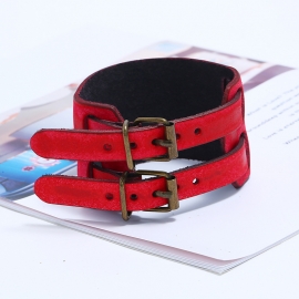 Retro leather bracelet european and american wide leather double buckle men and women bracelet punk cowhide bracelet