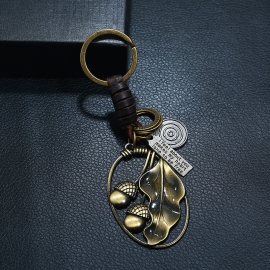 Vintage woven leather keychain