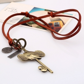 Retro personality long cowhide rope necklace sweater chain pendant alloy elephant nose leather necklace