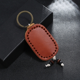 Hand stitched double-layer retro cowhide keychain