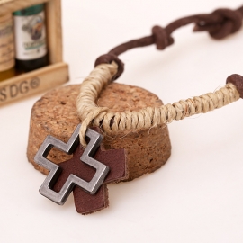 New retro hemp rope leather necklace round leather cowhide handmade necklace retro jewelry