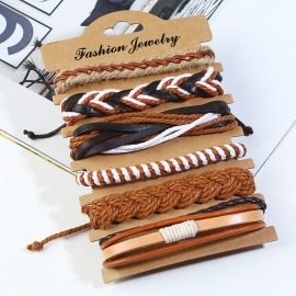 Retro woven suit cowhide bracelet simple hemp rope bracelet diy mens leather bracelet