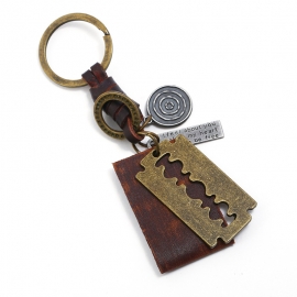 Handmade retro woven cowhide key chain creative alloy blade small gift mens pendant