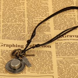 Two-color alloy hat leather necklace