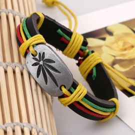 Red yellow green big maple leaf leather bracelet bracelet leather jewelry