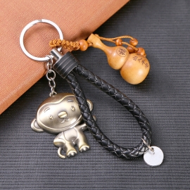 12 zodiac wood gourd keychain pendant car key pendant small gift pu woven zodiac keychain