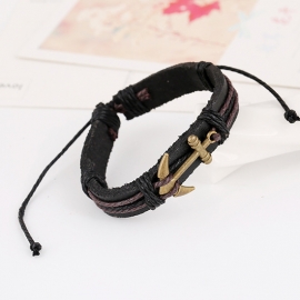 Anchor alloy leather bracelet