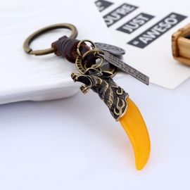 Vintage woven cowhide key chain genuine pendant resin spike teeth pendant bag pendant