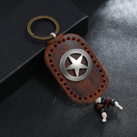 Hand stitched double-layer retro cowhide keychain