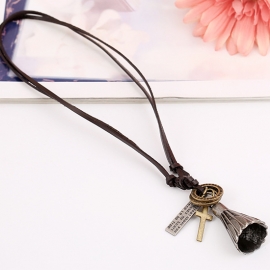 Punk new leather necklace alloy badminton long leather necklace
