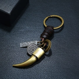 Vintage woven leather keychain