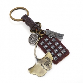 Vintage woven leather keychain