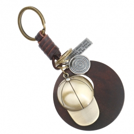 Vintage woven cowhide hat keychain