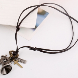 Fashion rock personality shield horn alloy accessories leather necklace mens pendant