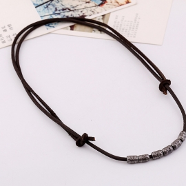 Leather necklace short mens alloy necklace vintage coarse ore beach cowhide necklace
