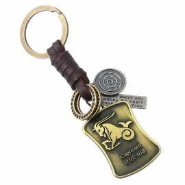 12 constellation vintage woven leather keychain