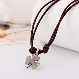Leather necklace short mens alloy clover necklace vintage coarse ore leather necklace