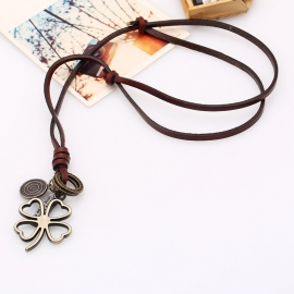 Long wild sweater chain alloy clover clover cowhide necklace