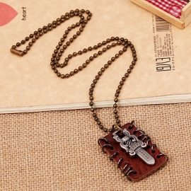 Leather necklace mens bead chain necklace